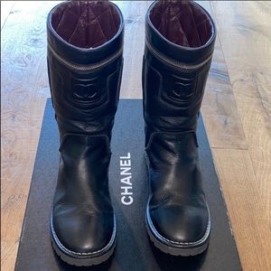 Chanel black leather boots